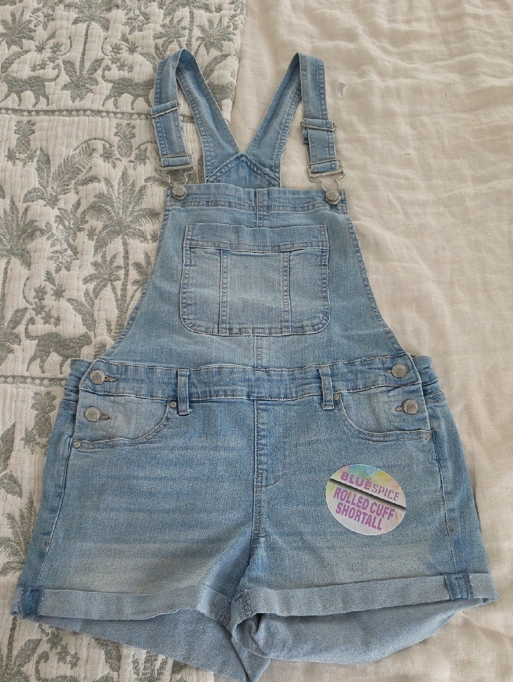 Light Wash Denim Shortalls with Rolled Cuff